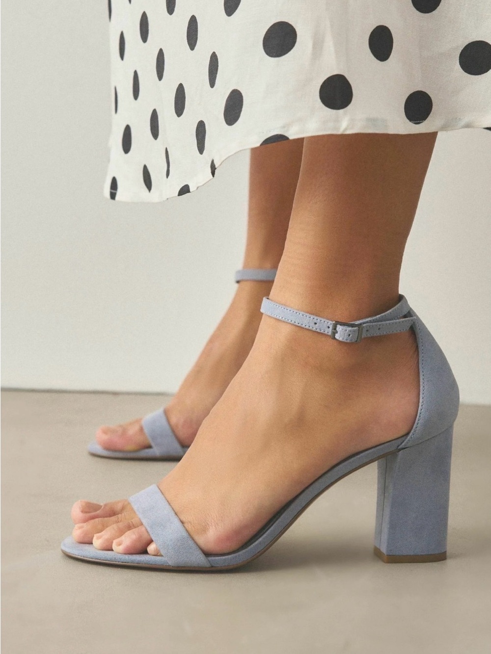 JustFab Light Blue Ankle-Strap Block Heel Sandals
